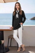 Printed scarf-detail longline top | بلوزة طويلة بتفصيل وشاح – Fullamoda Jordan