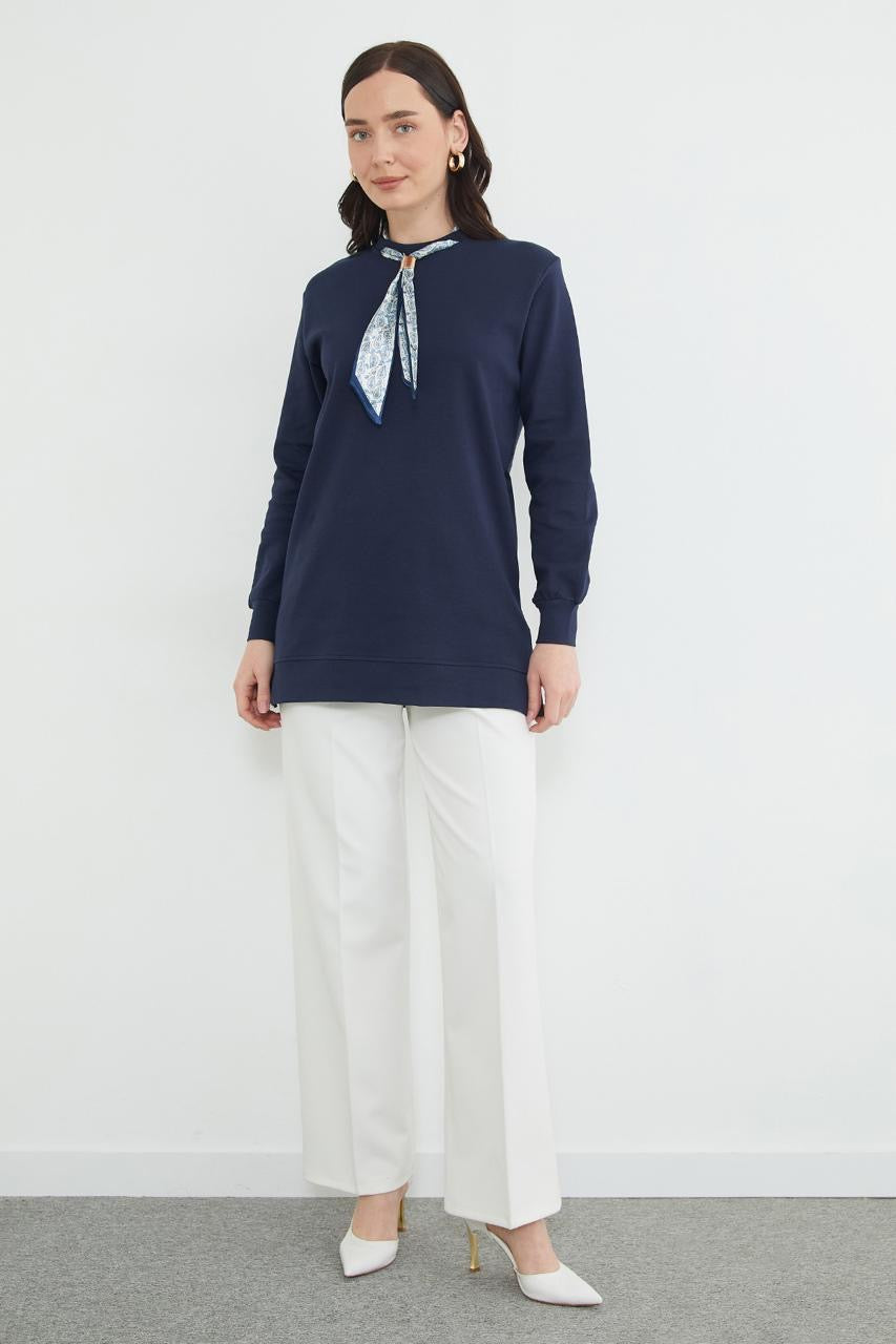 Printed scarf-detail longline top, fourth colour – Fullamoda Jordan