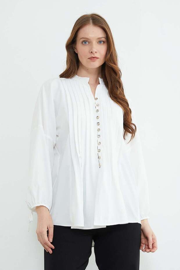 Fullamodest Pleated Tie-Detail Shirt - White