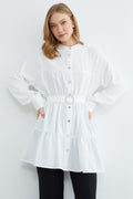 Fullamodest belted stone-detail tunic in white | تونيك بحزام مزين بالأحجار – Fullamoda Jordan