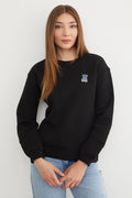 3-Thread Stone Embroidered Teddy Bear Sweatshirt - Black