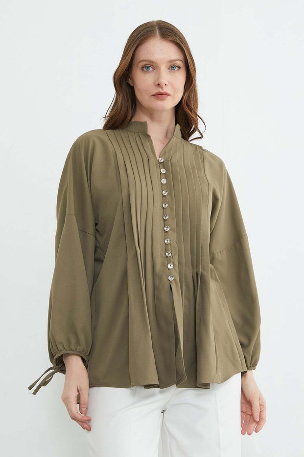 Fullamodest Pleated Tie-Detail Shirt - Green