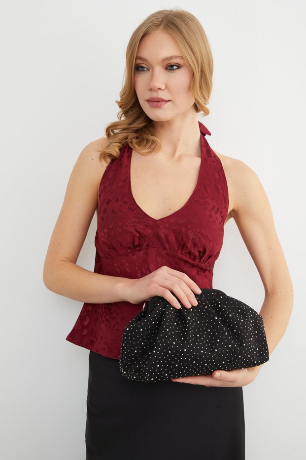 Suede Embellished Chain-Strap Shoulder Bag - Black