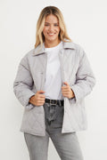 Baklava Pattern Quilted Oversized Button Coat - Grey