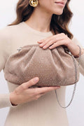 Suede Embellished Chain-Strap Shoulder Bag in taupe | حقيبة كتف بحزام سلسلة