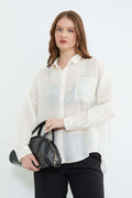 Pocketed Cross-Buttoned Oversized Shirt - Ecru