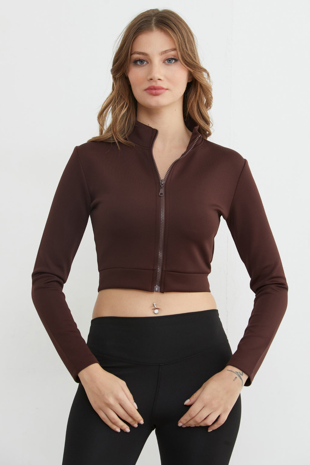 Mock neck zip-up scuba sports jacket in brown – Fullamoda Jordan