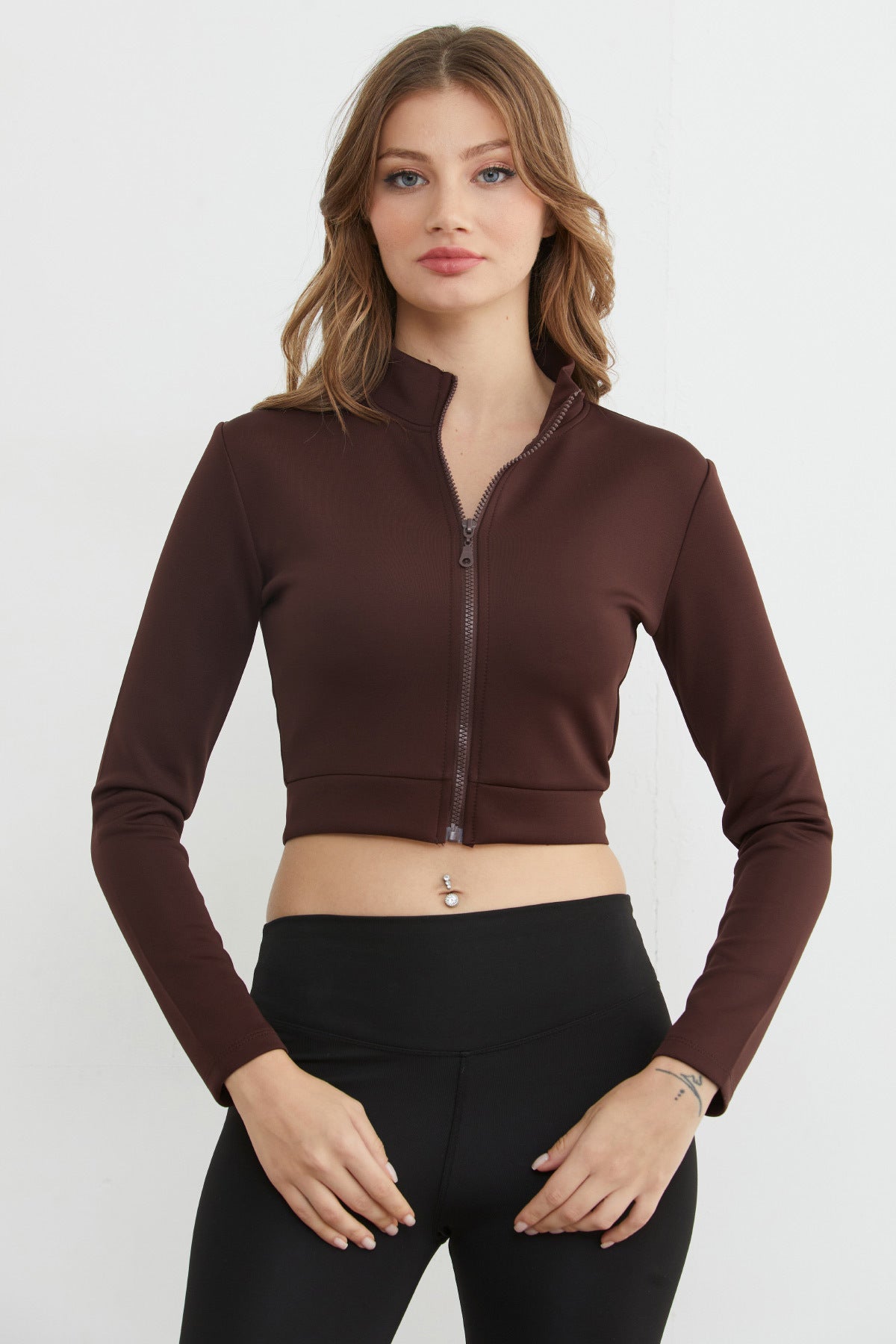 Mock neck zip-up scuba sports jacket in brown – Fullamoda Jordan
