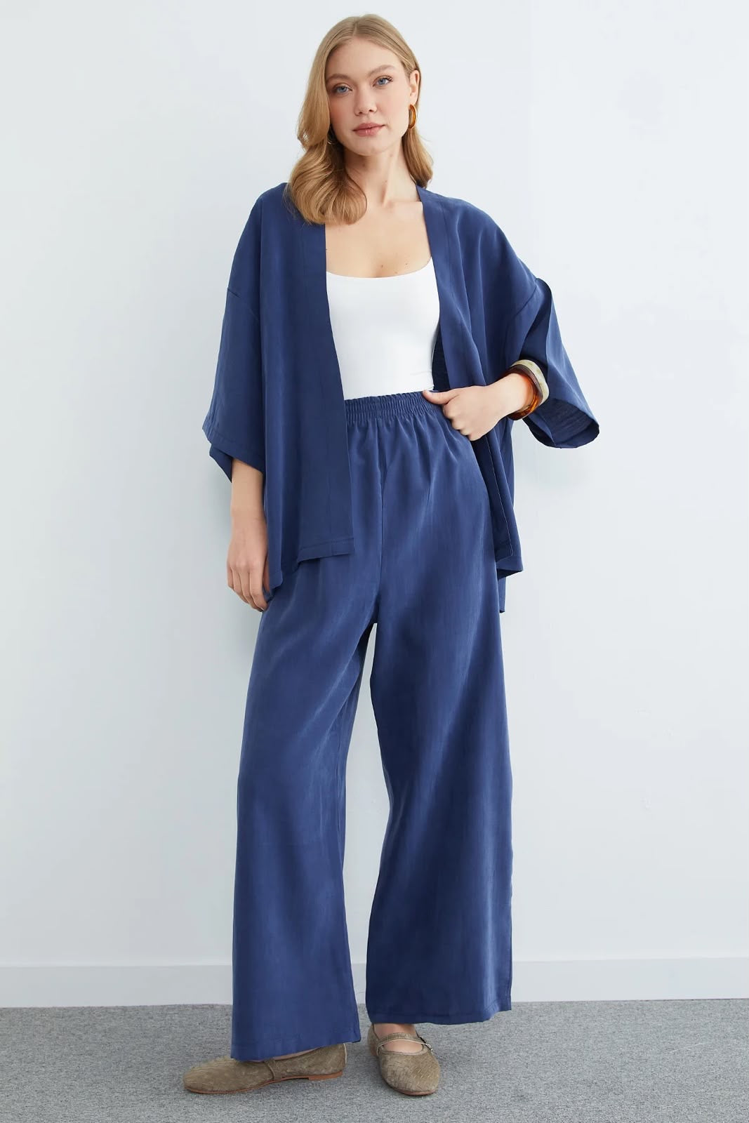 Tencel kimono cardigan and trouser set, detail – Fullamoda Jordan