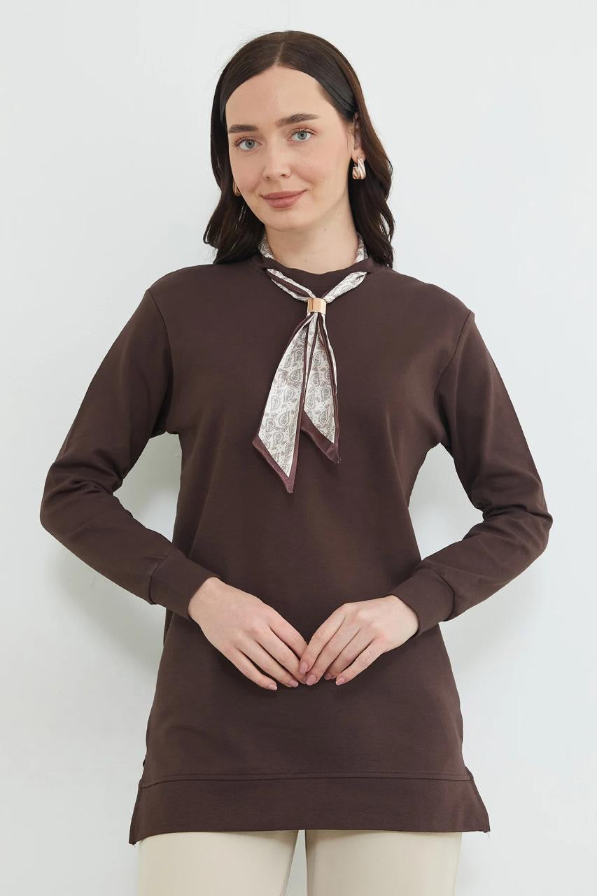 Printed scarf-detail longline top, third colour – Fullamoda Jordan
