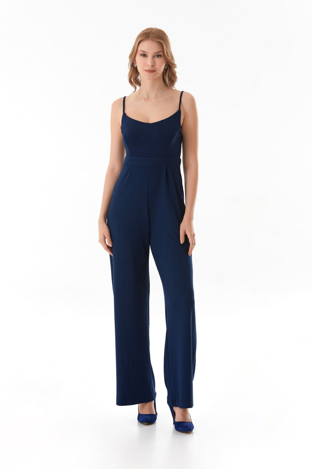 Navy | Strappy zip-front modal jumpsuit | جمبسوت بحمالات كحلي – Fullamoda Jordan