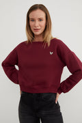 Burgundy | Butterfly brooch crop sweatshirt | سويت شيرت كروب ببروش فراشة خمري – Fullamoda Jordan