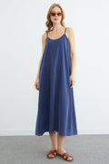 Navy | Strappy Tencel maxi slip dress | فستان طويل بحمالات كحلي – Fullamoda Jordan