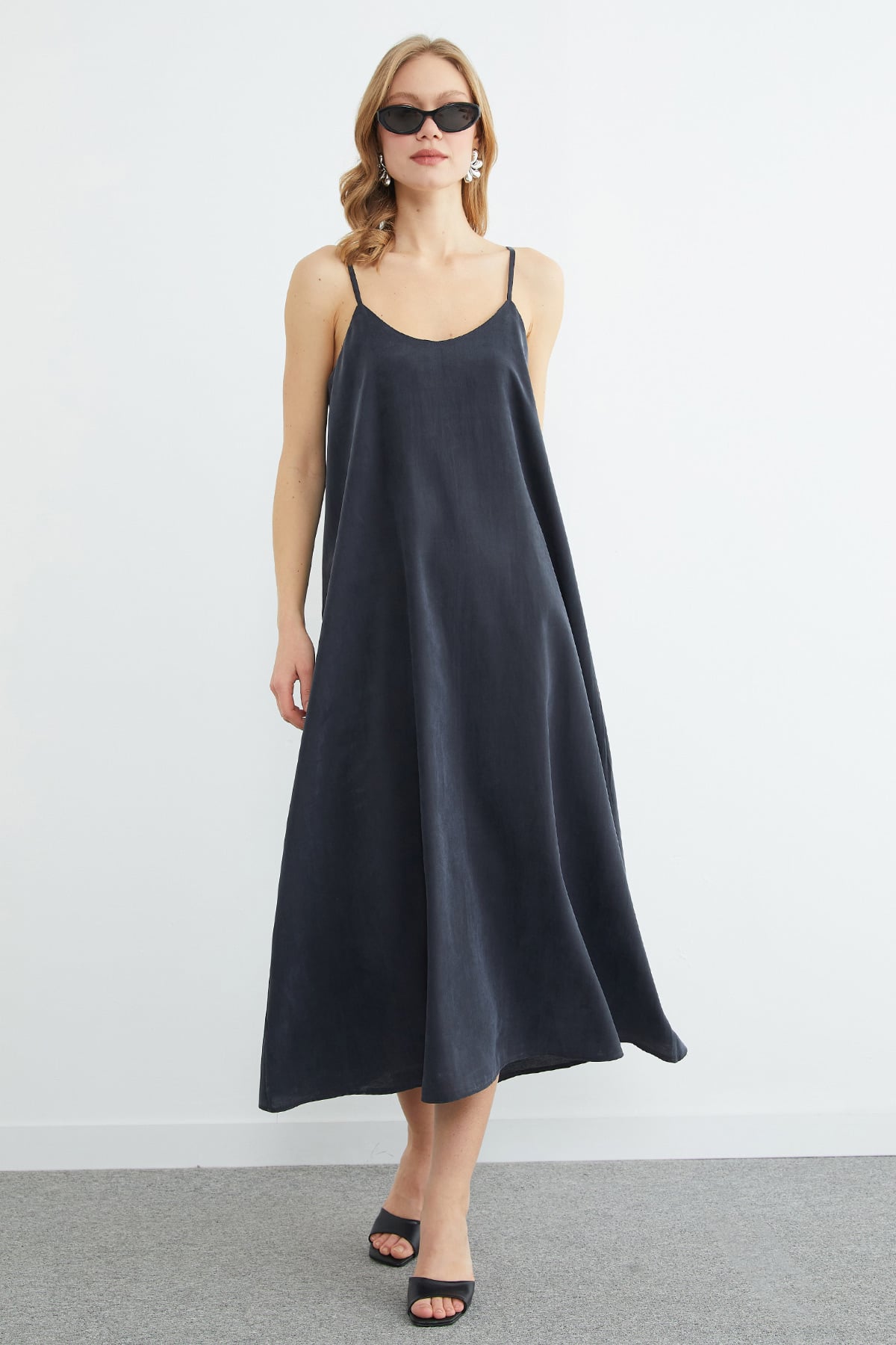 Smoke | Strappy Tencel maxi slip dress | فستان طويل بحمالات رمادي دخاني – Fullamoda Jordan