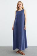 Navy | Sleeveless zip-back Tencel maxi dress | فستان طويل بدون أكمام كحلي – Fullamoda Jordan