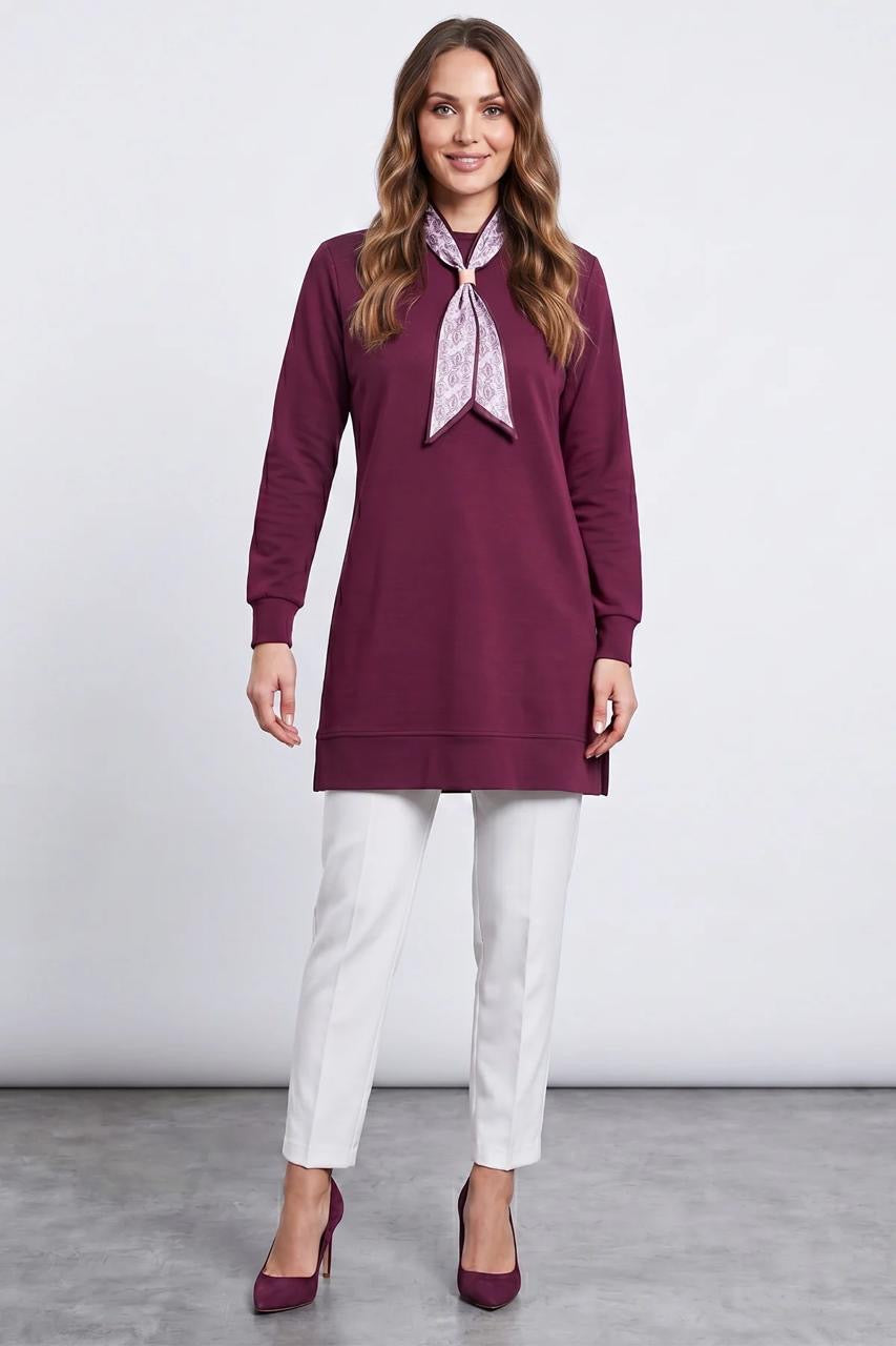 Printed scarf-detail longline top, detail – Fullamoda Jordan