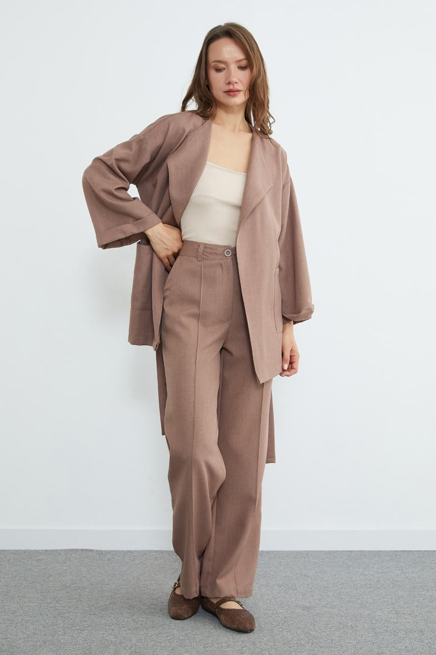 Belted blazer and wide-leg trouser set, detail – Fullamoda Jordan